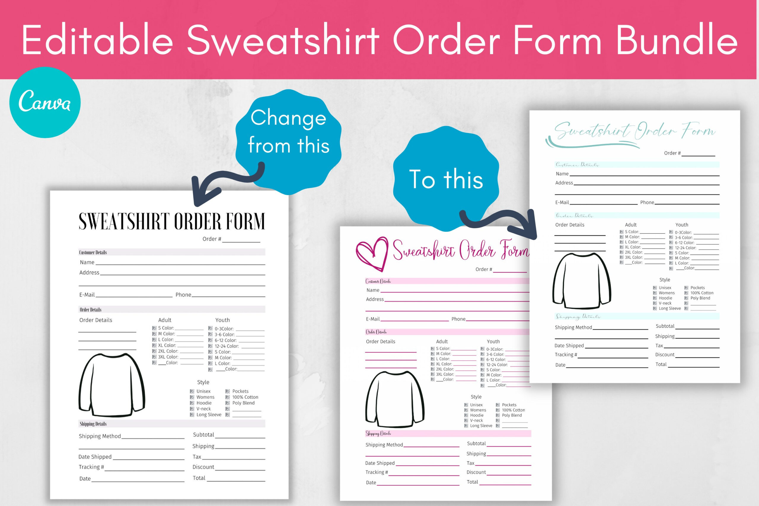 Custom Sweatshirt Order Form And Trackers Canva Template within Custom Sweatshirt Order Form Template Free Printable