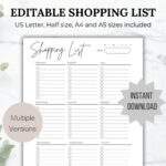 Editable Grocery List Printable Shopping List Printable Grocery In Grocery Checklist Happy Planner Printables Free Mini Size Shopping List