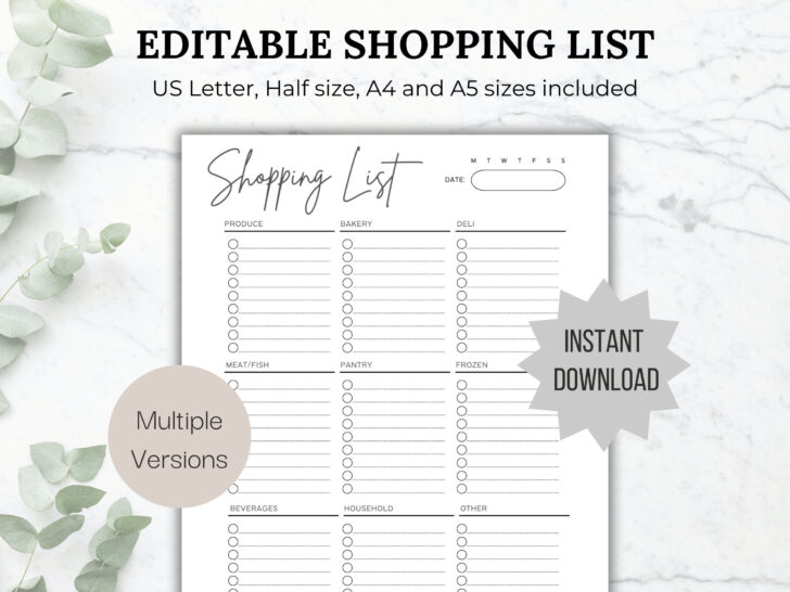 Grocery Checklist Happy Planner Printables Free Mini Size Shopping List