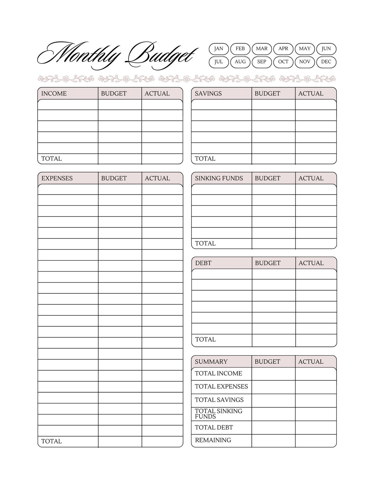 Free And Customizable Budget Templates in Free Printable Blank Budget Sheet