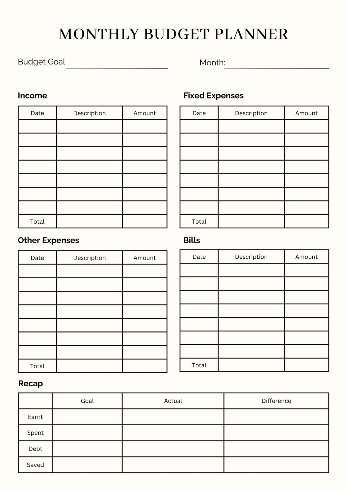 Free And Customizable Budget Templates throughout Free Printable Blank Budget Sheet