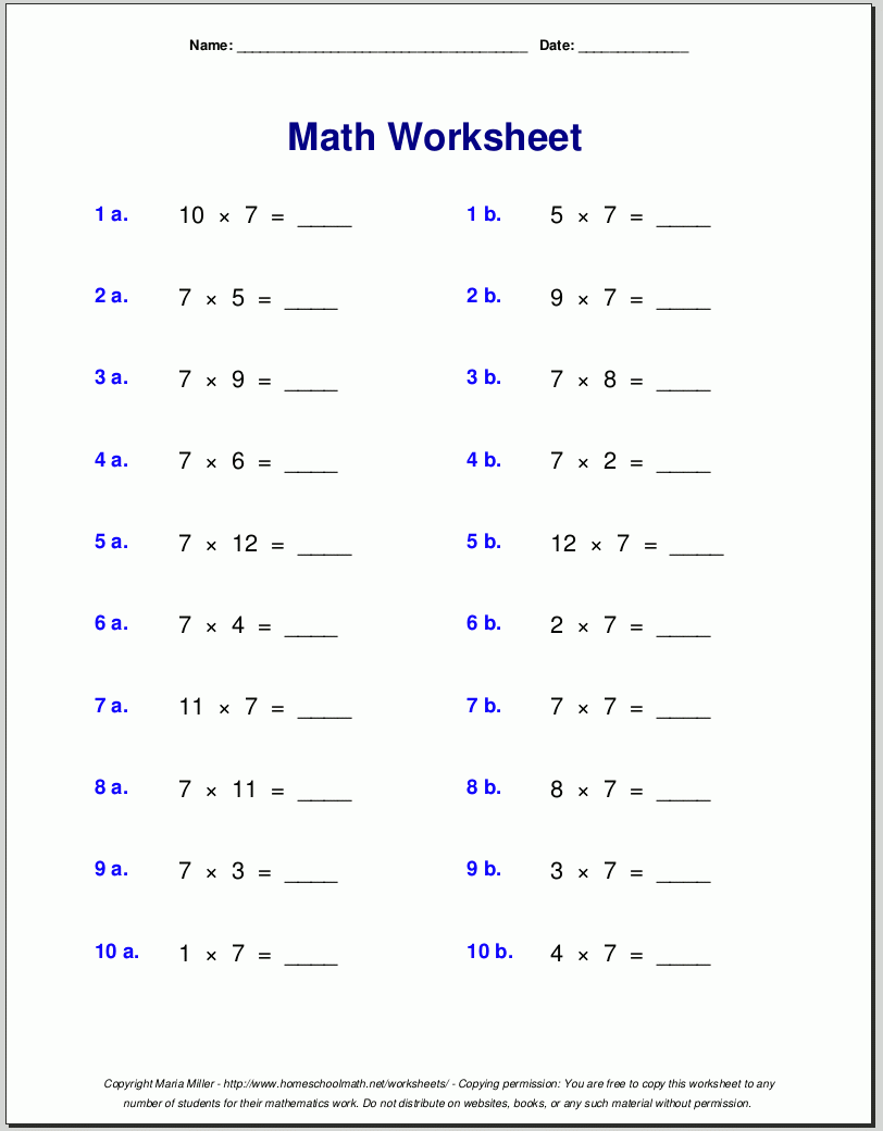 Free Math Worksheets for Free Printable Math Worksheets