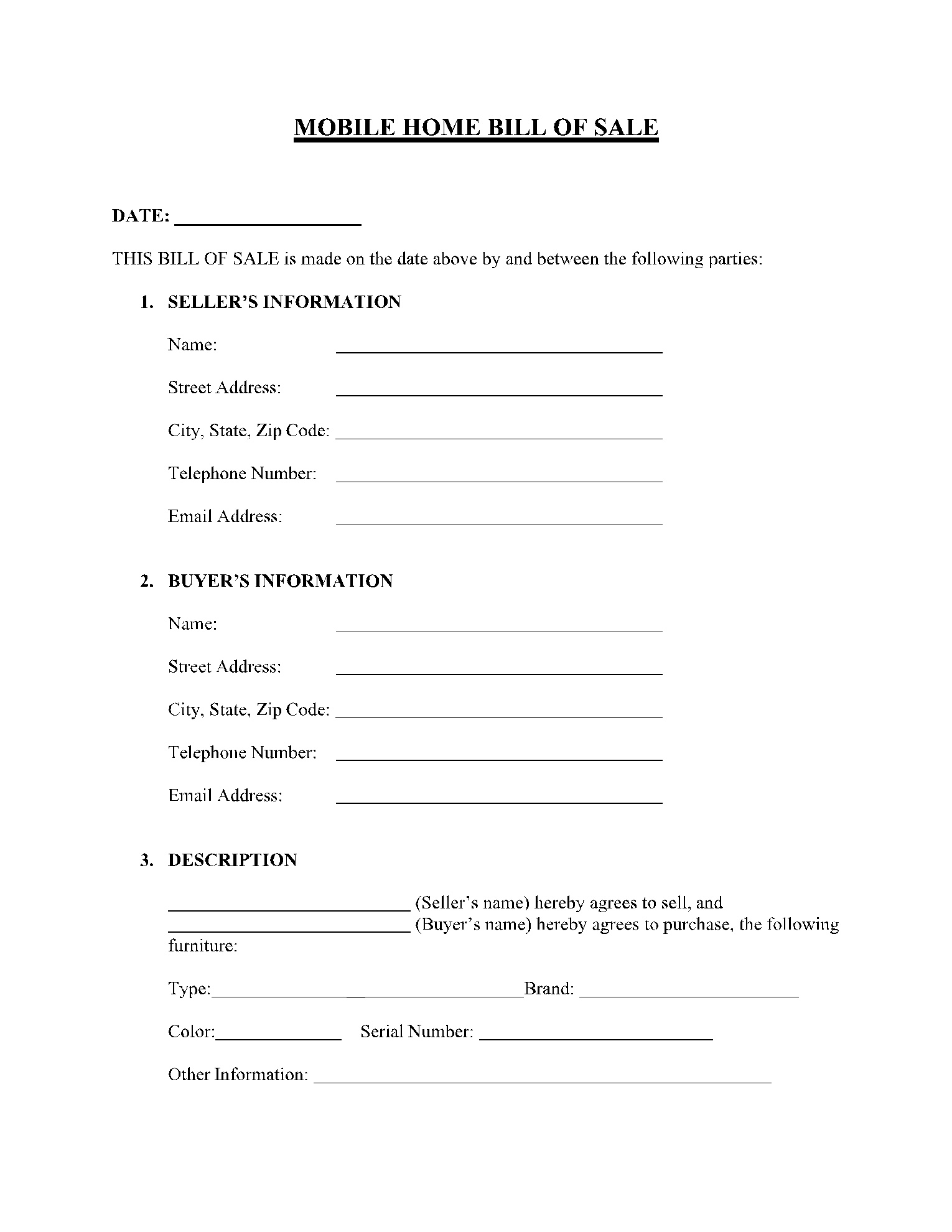 Free Mobile (Manufactured) Home Bill Of Sale Template | Cocosign regarding Printable Mobile Home Bill of Sale Template Free Download