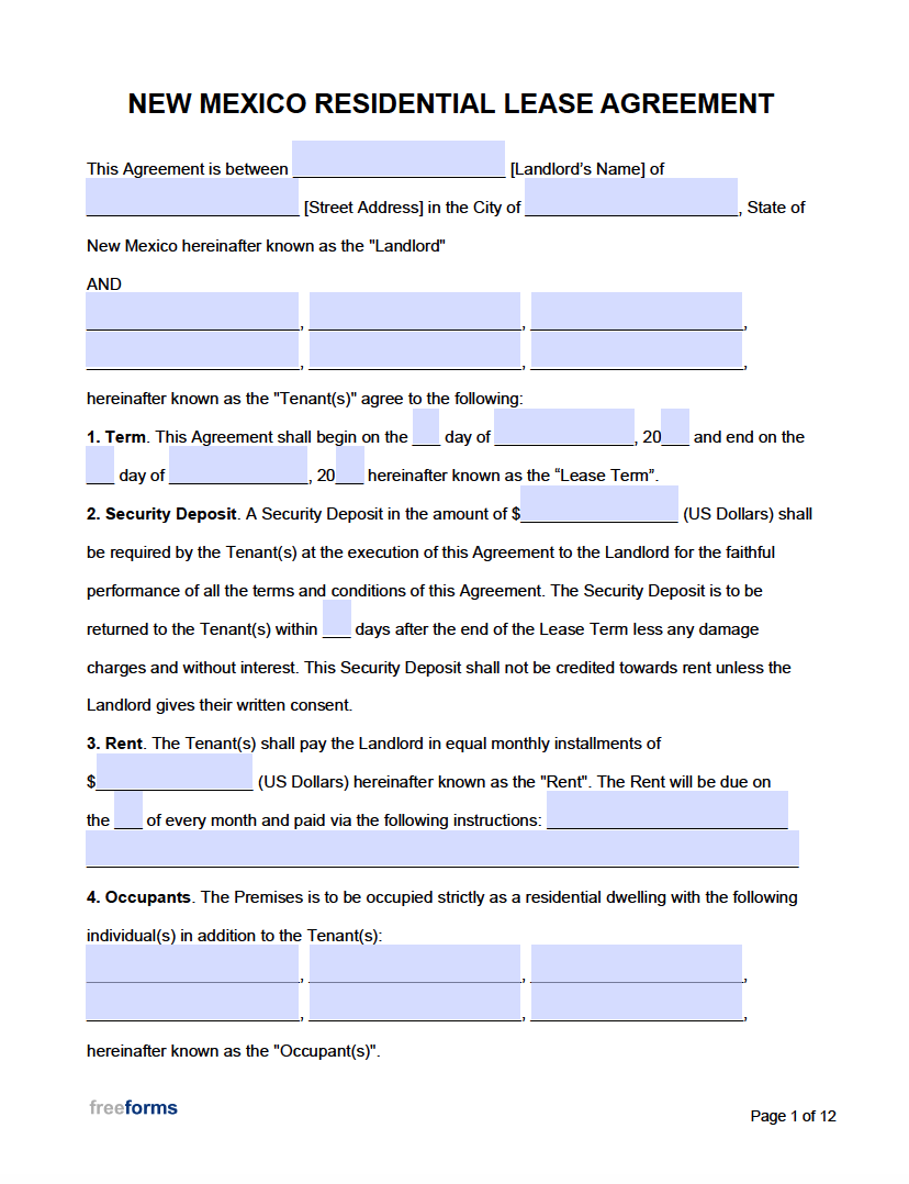 Free New Mexico Rental Lease Agreement Templates | Pdf | Word with Free Printable Lease Agreement