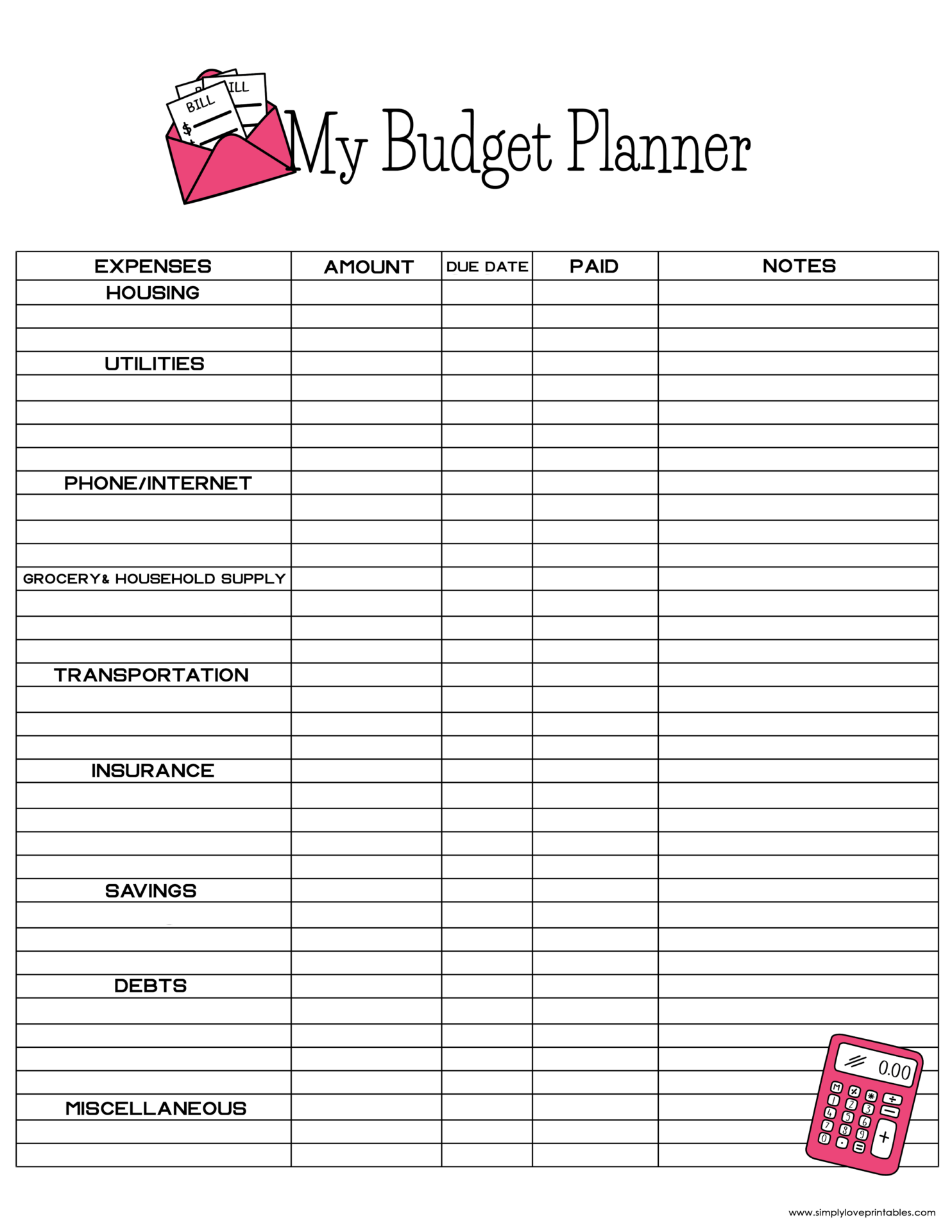 Free Printable Budget Templates | Simply Love Printables inside Budget Worksheets Free Printable