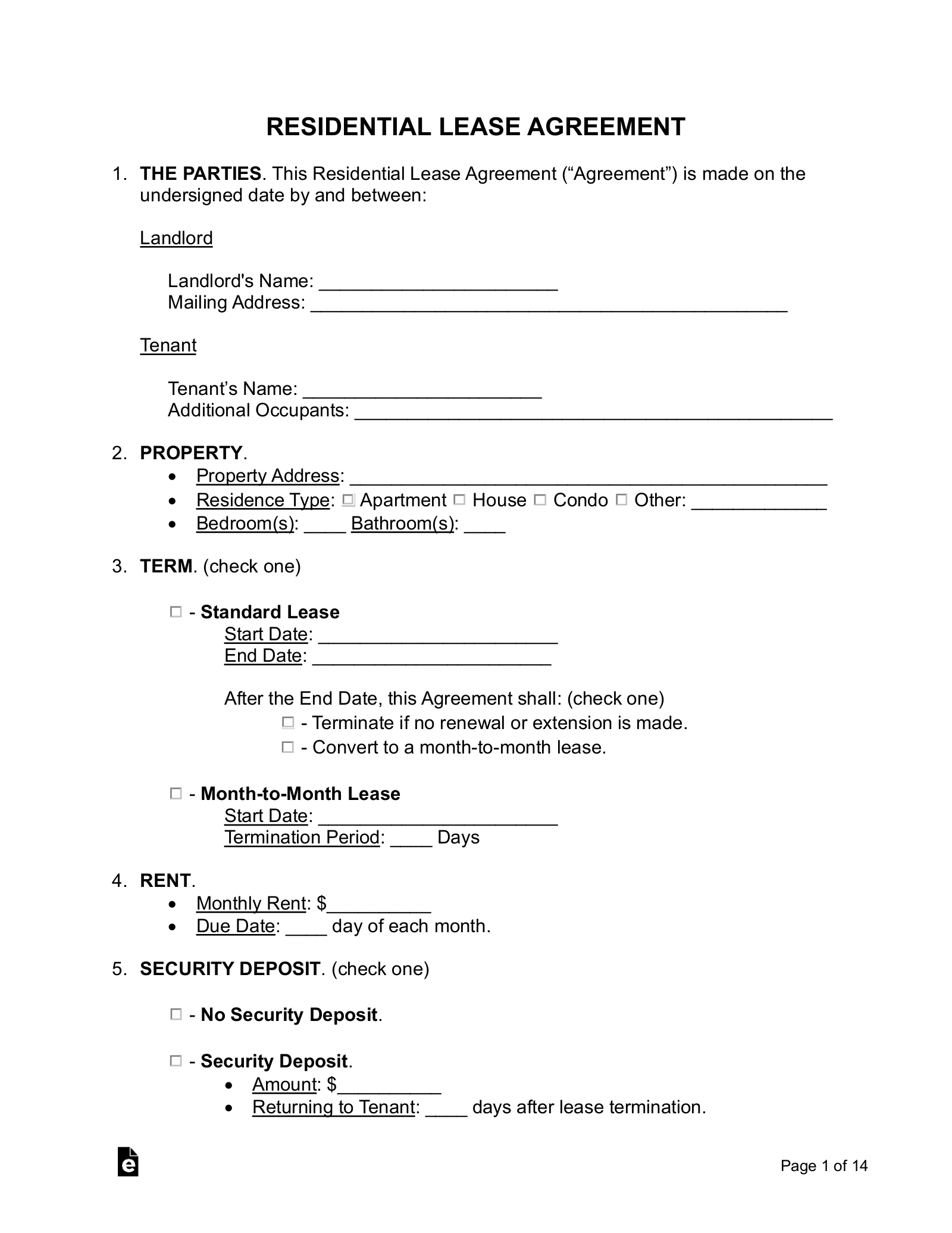 Free Rental / Lease Agreement Templates (15) - Pdf | Word – Eforms pertaining to Free Printable Lease Agreement