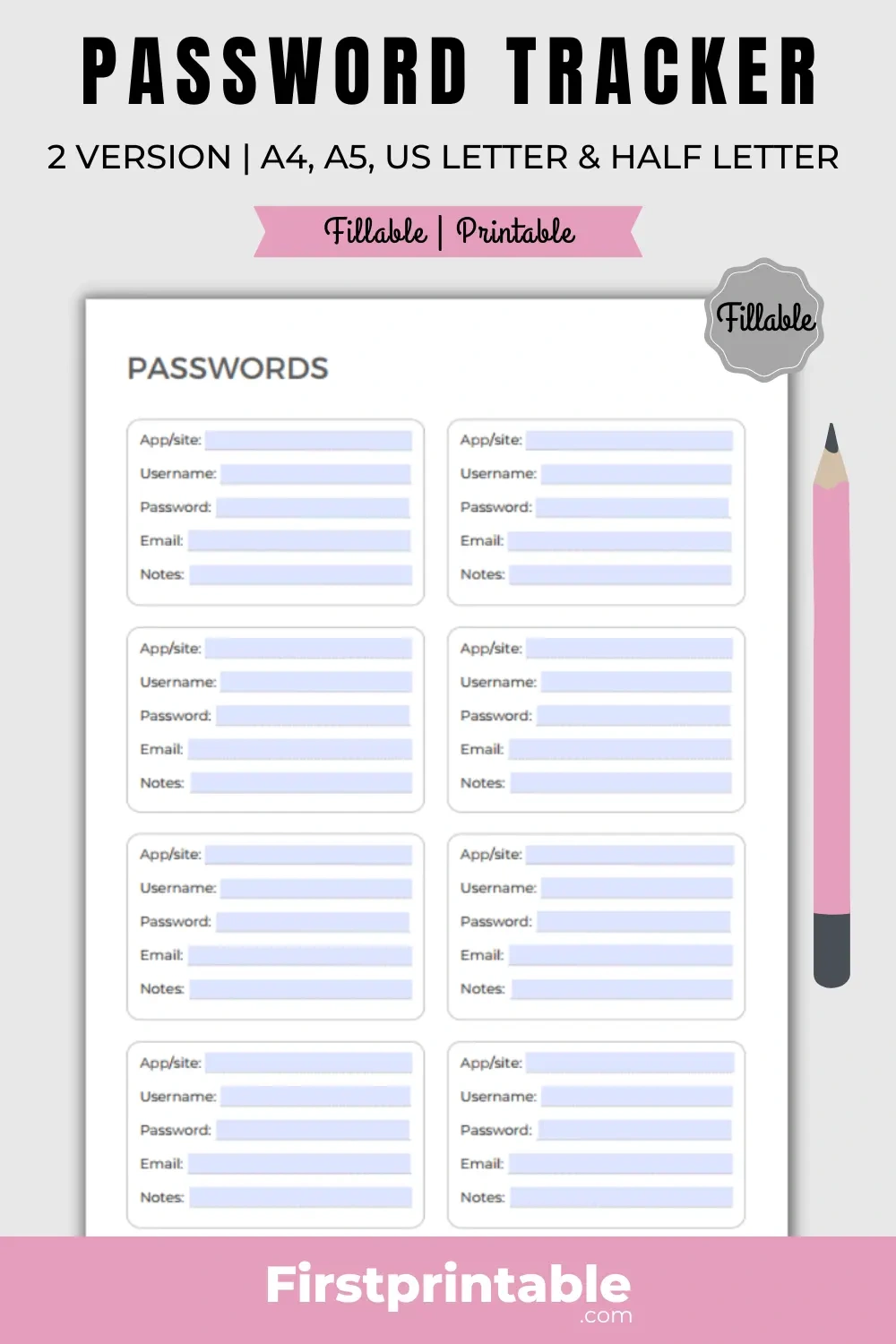 Printable And Fillable Password Tracker | 2 Version regarding Printable Password Log App Free