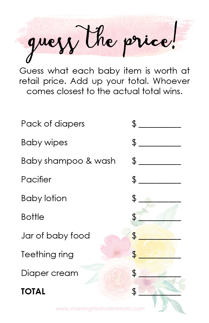 Printable Baby Shower Game: Guess The Price – Morning Motivated Mom regarding Free Printable Baby Shower Games