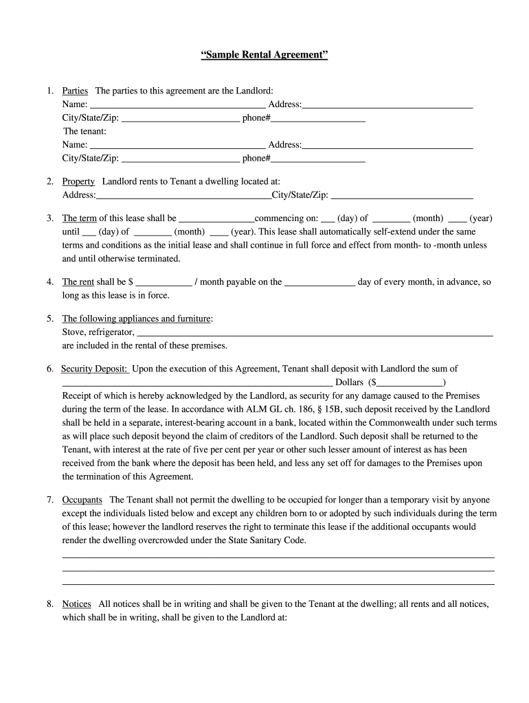 Printable Basic Rental Agreement - Fill Online, Printable for Free Printable Rental Agreement