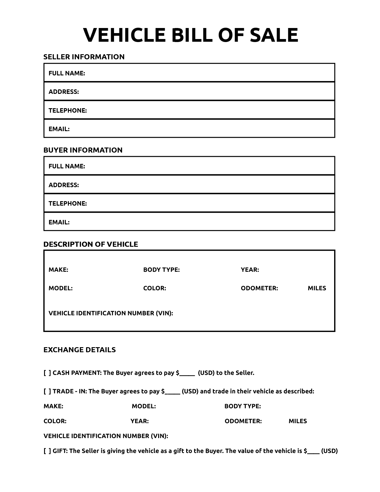 Printable Bill Of Sale For Vehicle - World Of Printables for Free Printable Bill Of Sale For Car