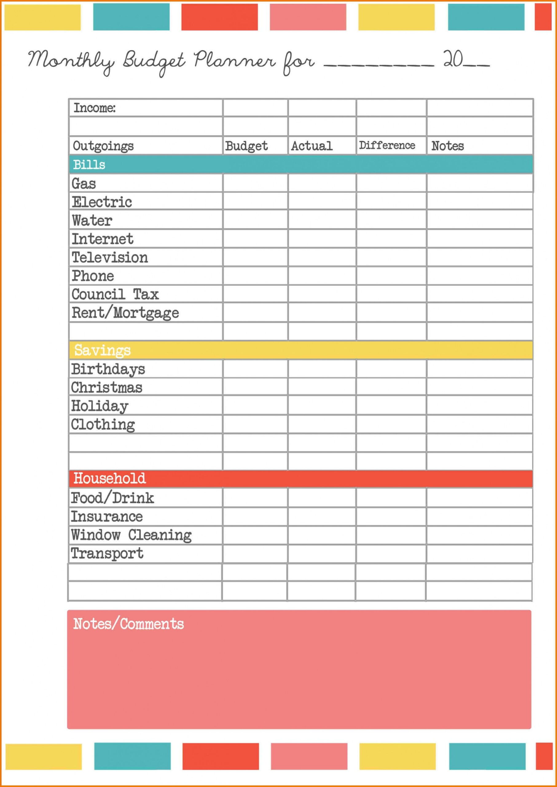 Single Person Budget Template throughout Single Person Free Printable Monthly Budget Worksheet