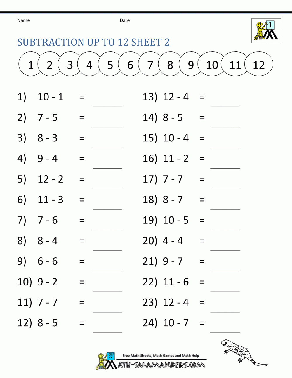 Subtraction Facts Worksheets 1St Grade regarding Free Printable Math Sheets